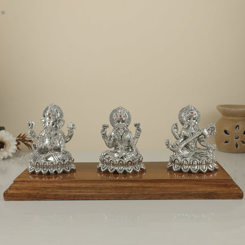 Lovely Silver Lakshmi-Ganesh-Sarswati Silver Idol