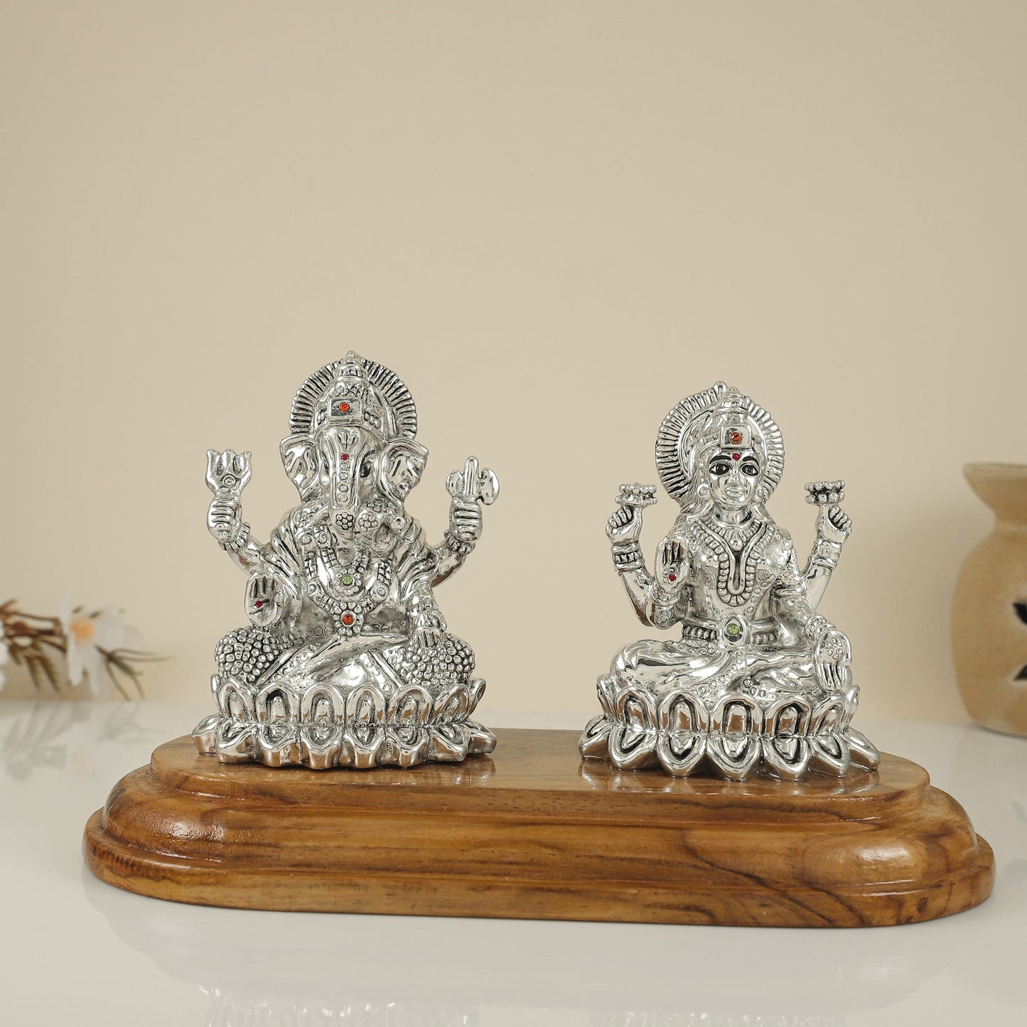 Dazzling Silver Lakshmi Ganesh Idol