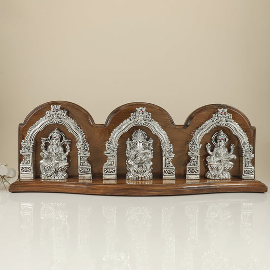 Stunning Silver Lakeshi-Ganesh-Sarswati Idol