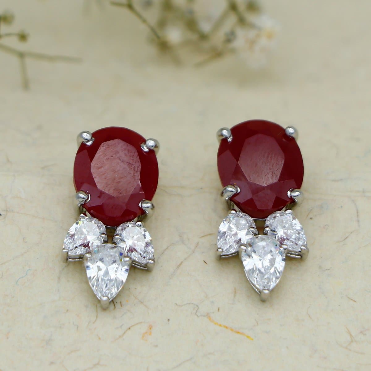Red Tranquil Silver Earrings with Swarovski Zirconia