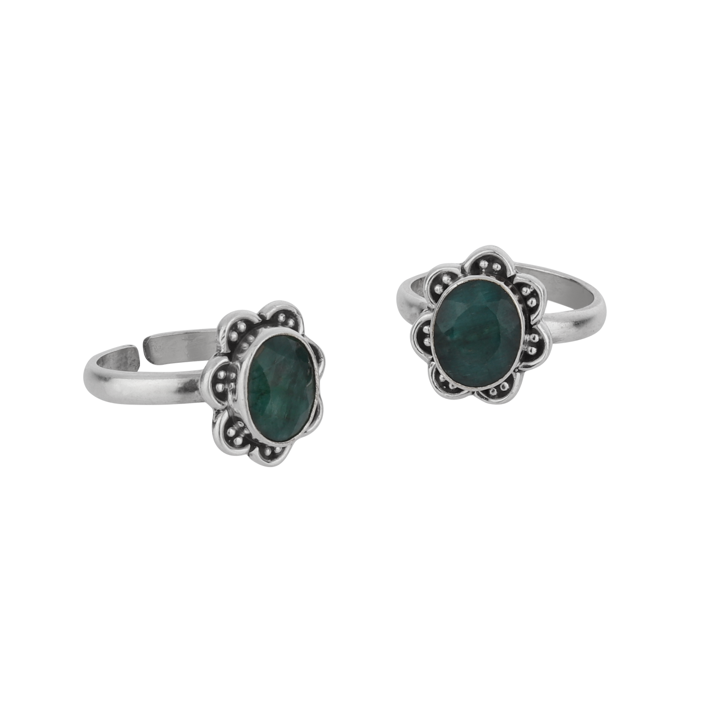 Fleura Green Silver Floral Toe Rings