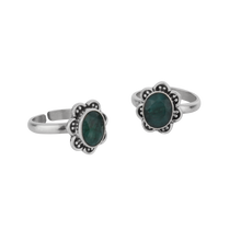 Fleura Green Silver Floral Toe Rings
