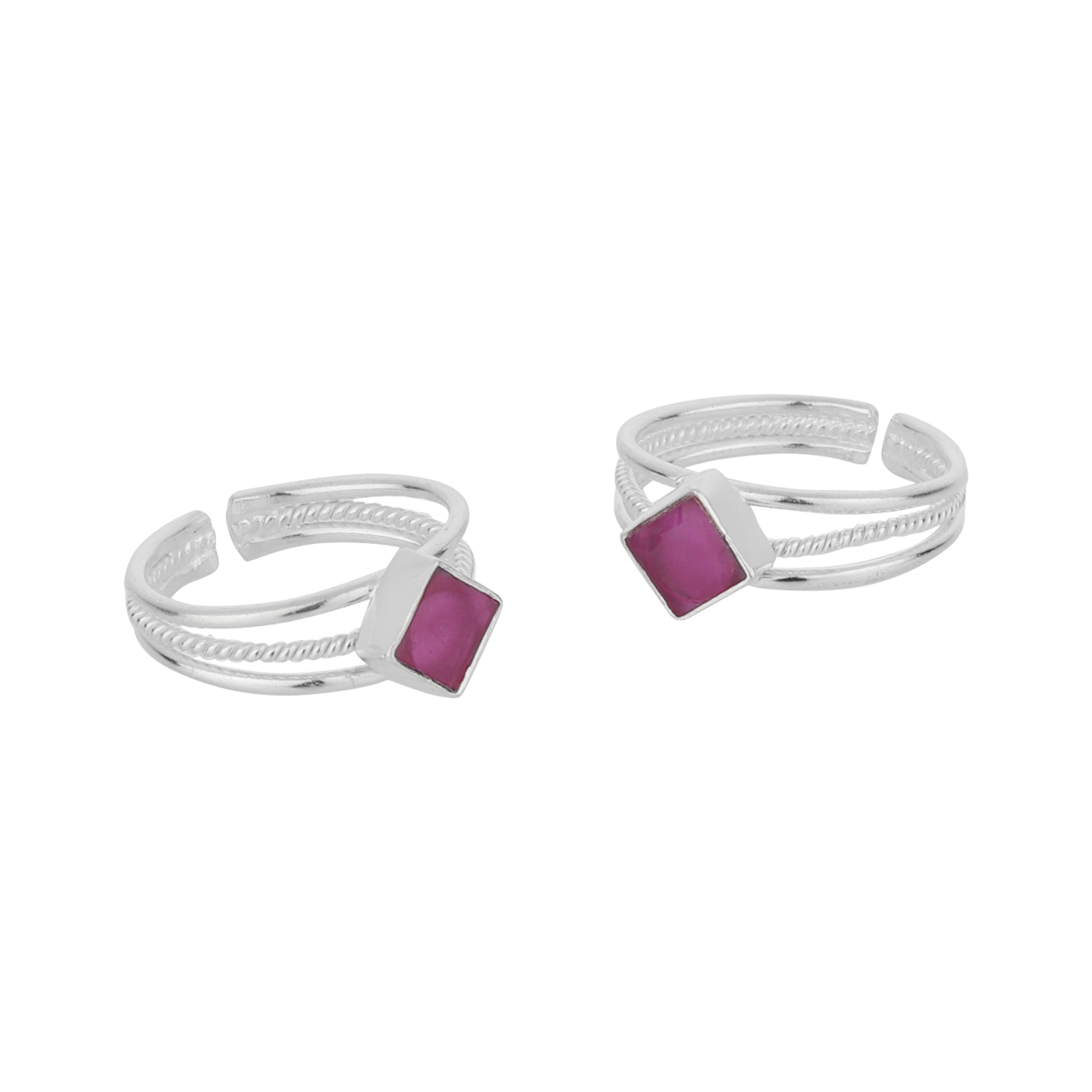 Shloka Pink Silver Square Toe Rings