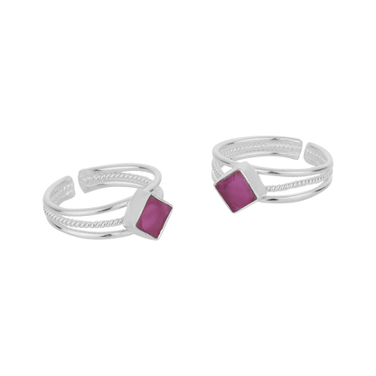 Shloka Pink Silver Square Toe Rings