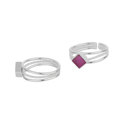 Shloka Pink Silver Square Toe Rings