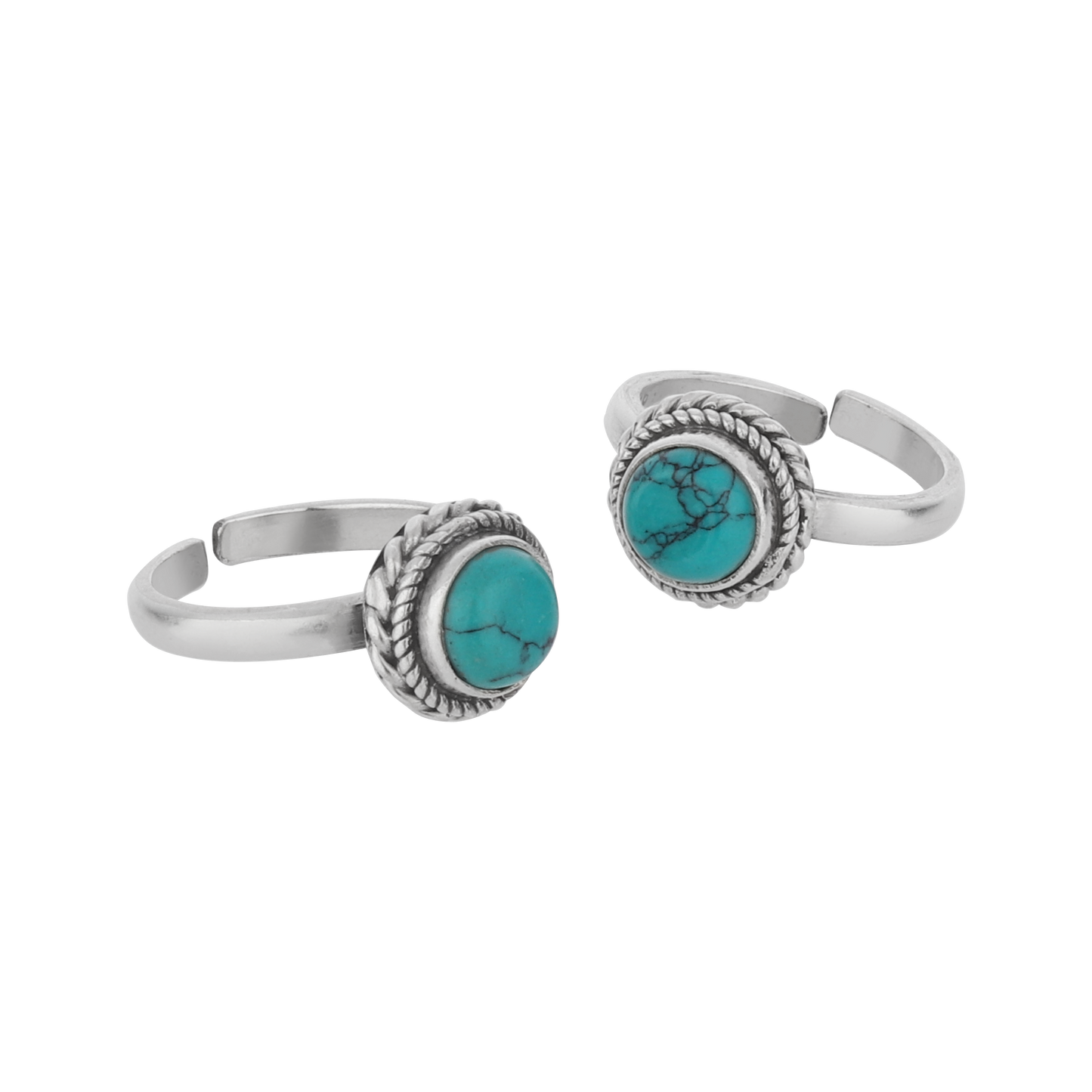 Turquoise Adjustable Silver Toe Rings