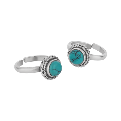 Turquoise Adjustable Silver Toe Rings