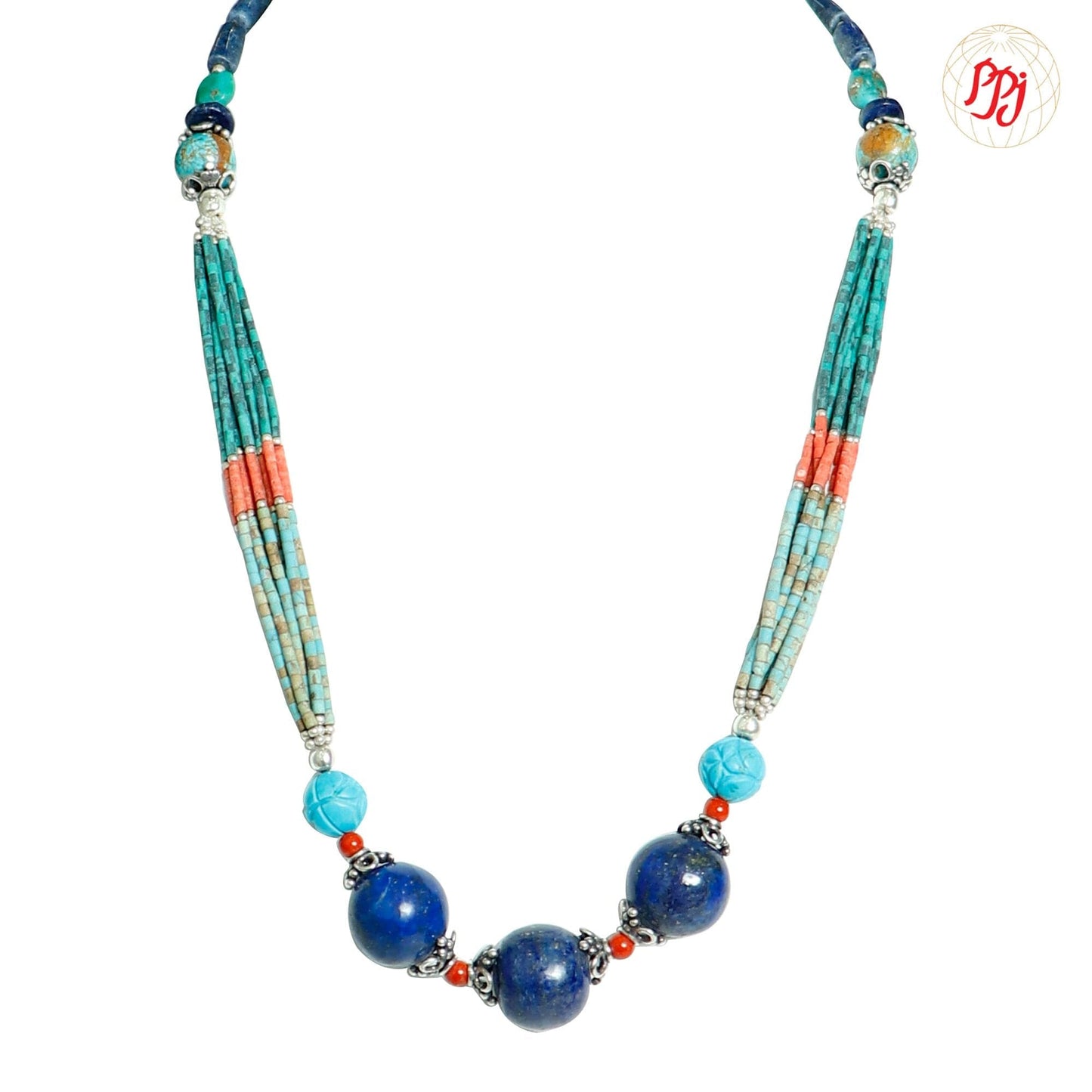 Multicolor Beaded Tribal Silver Necklace