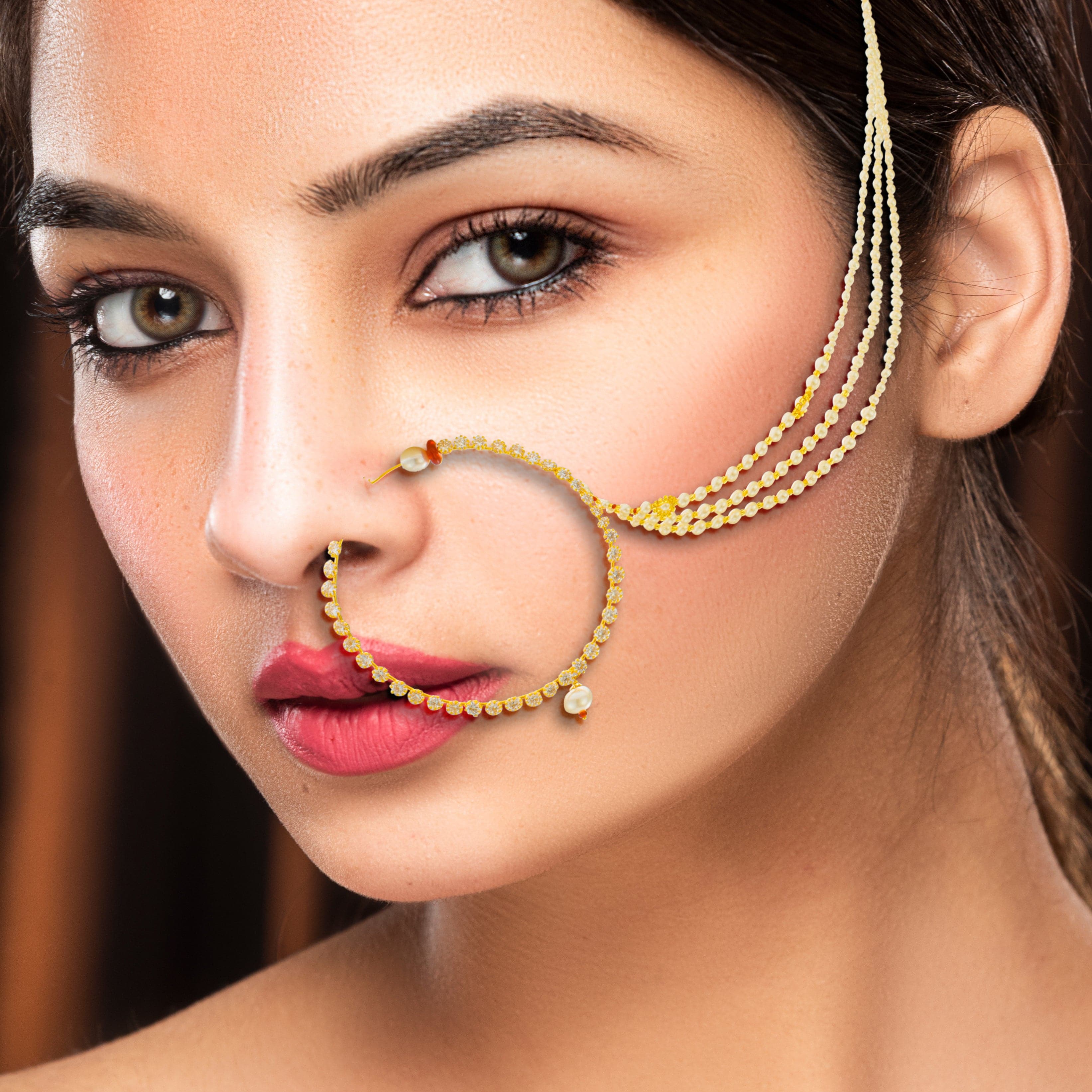 Charming Treasures Fancy Rajasthani Nath / Nose Ring / Nose Pin / Nathiya /  Nathani Gold Plated Bead work Nath