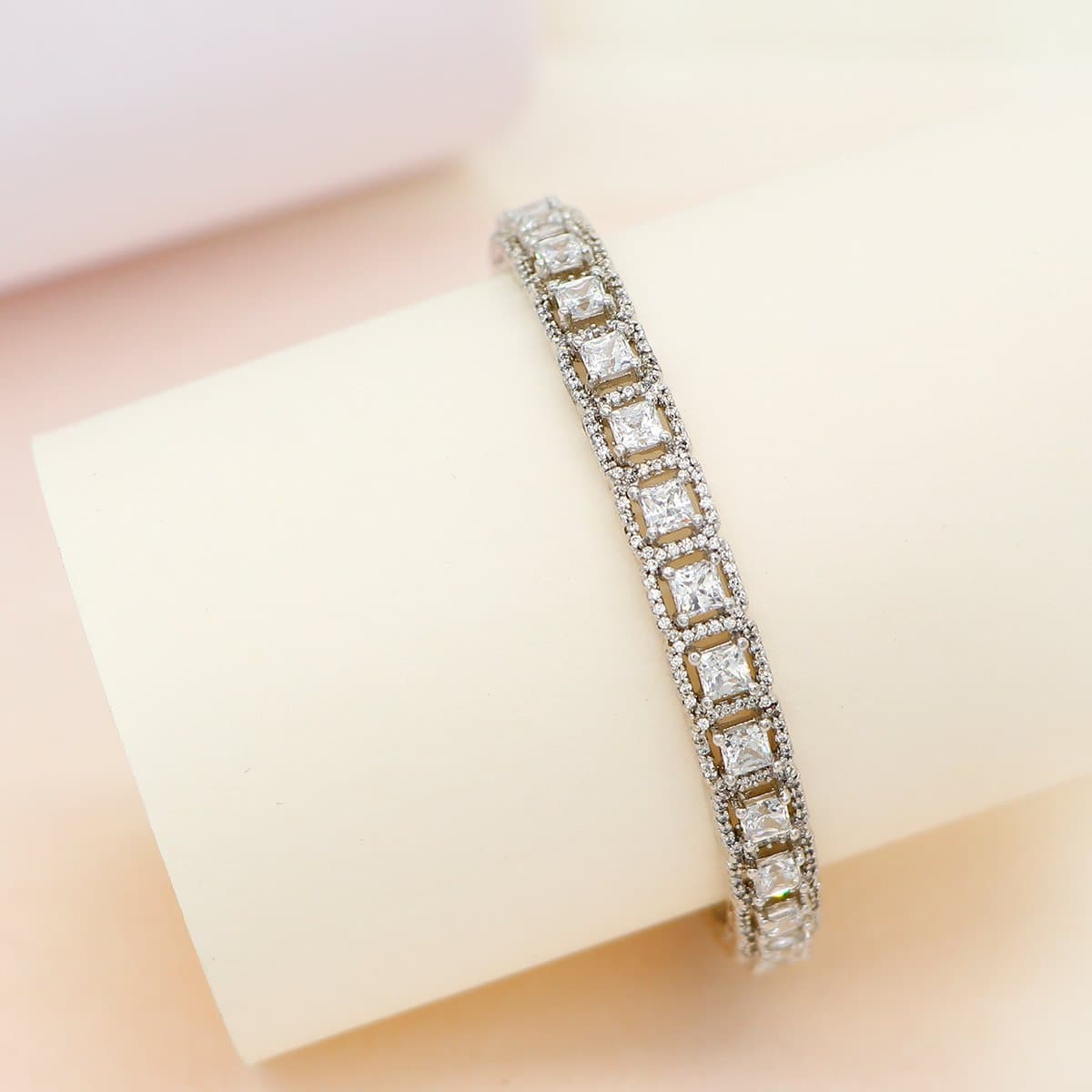 Royal Silver Bangle with Princess Cut Swarovski Zirconia