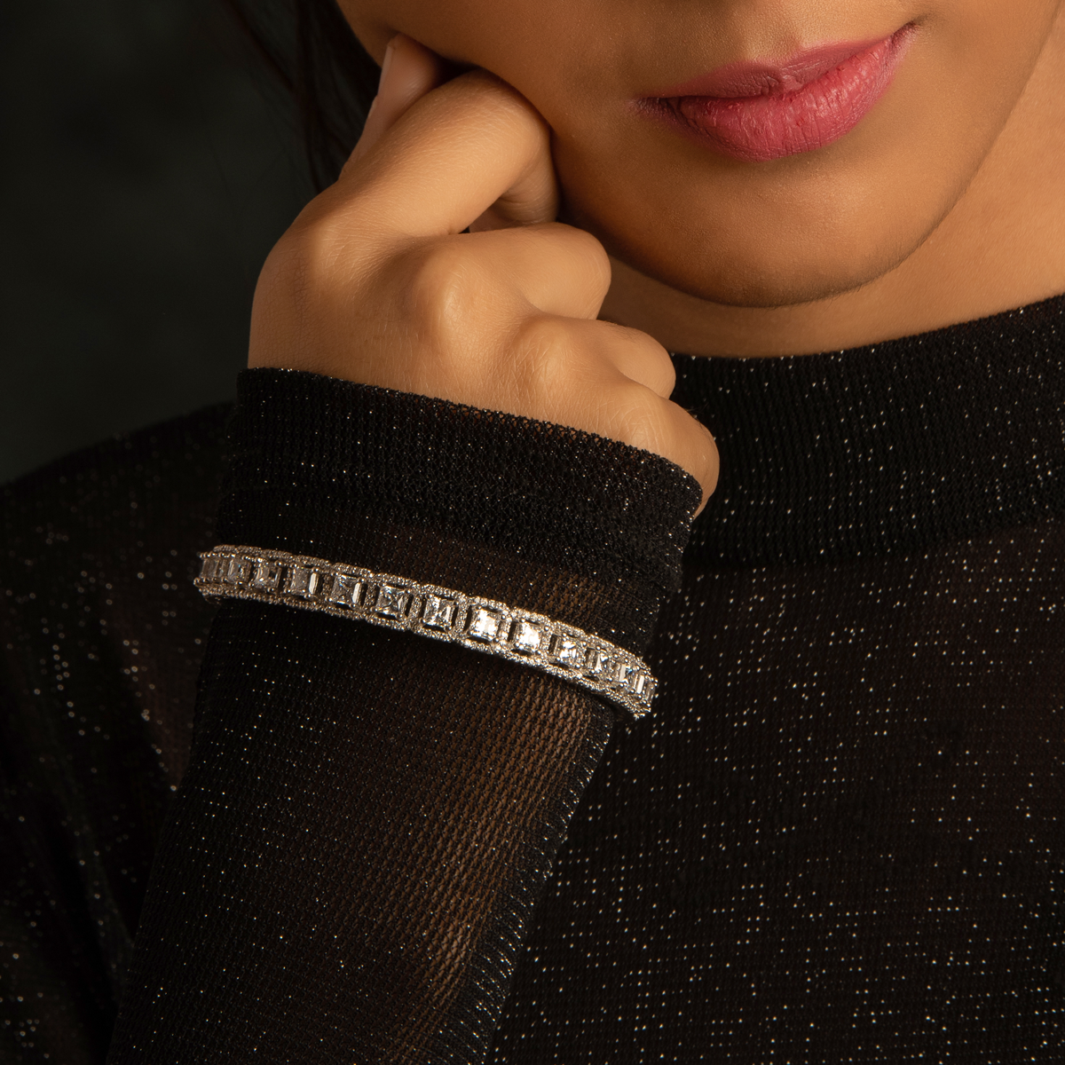 Royal Silver Bangle with Princess Cut Swarovski Zirconia