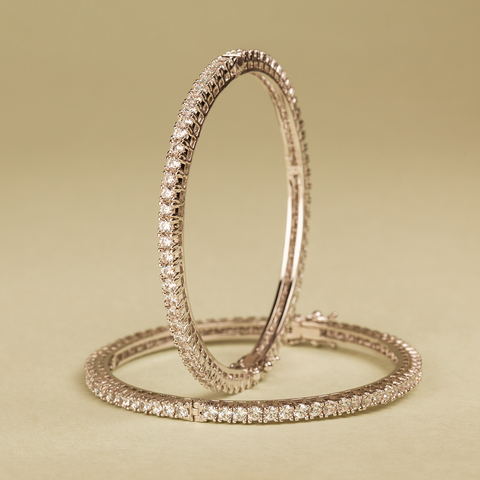 Elantra Silver Adjustable Bangles with Round Cut Swarovski Zirconia