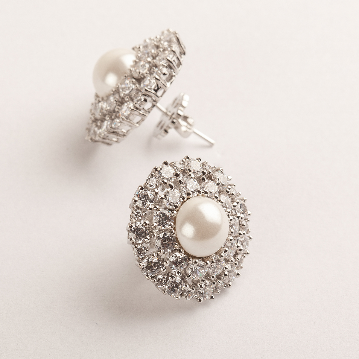 Clovia Fancy Design Swarovski Zirconia Pearl Silver Earrings