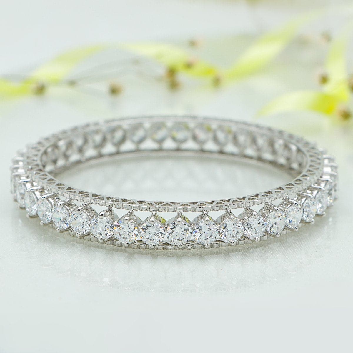 Amelia Silver Bangle with Round Cut Swarovski Zirconia