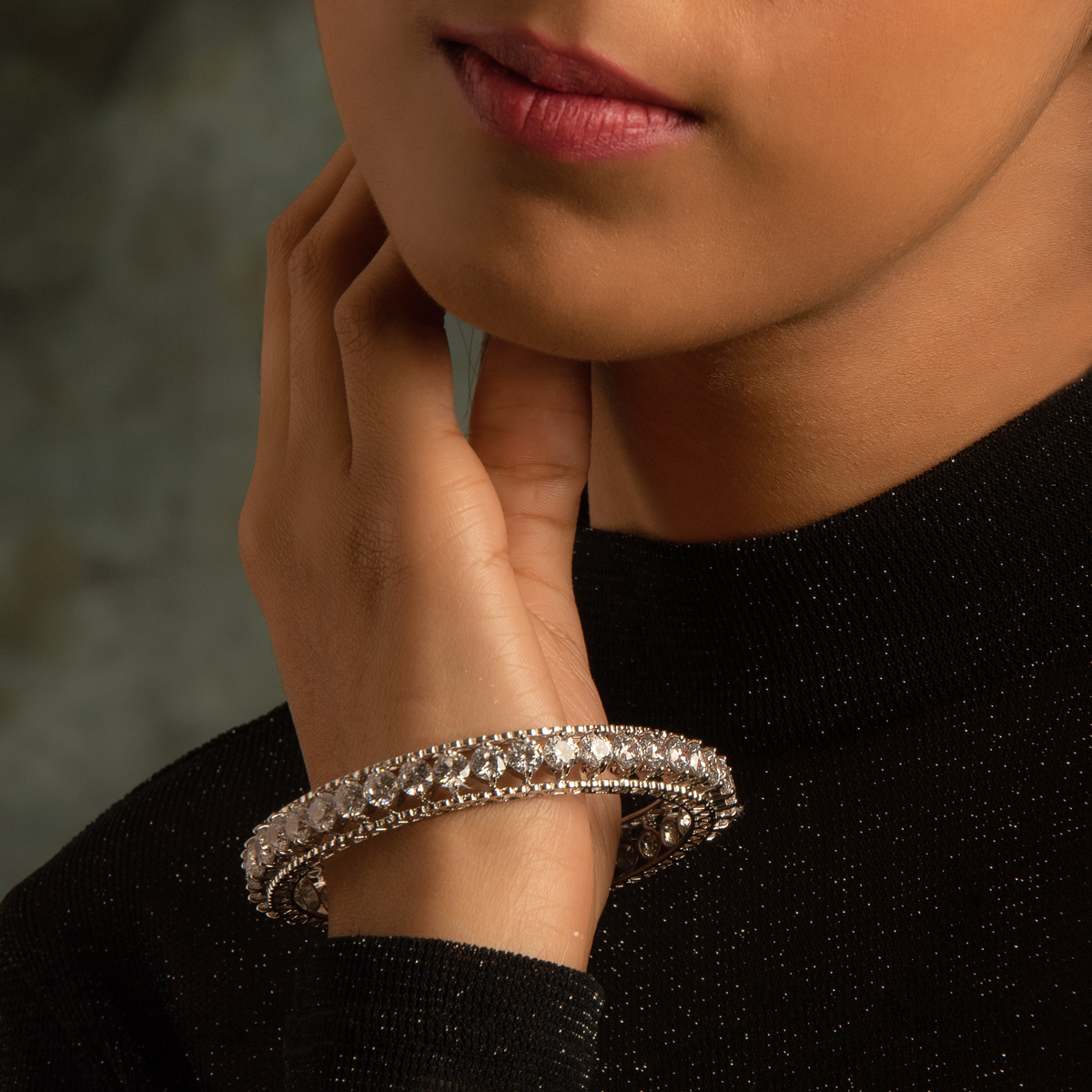 Amelia Silver Bangle with Round Cut Swarovski Zirconia