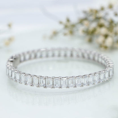 Epic Silver Adjustable Bangle with Baguette Cut Swarovski Zirconia