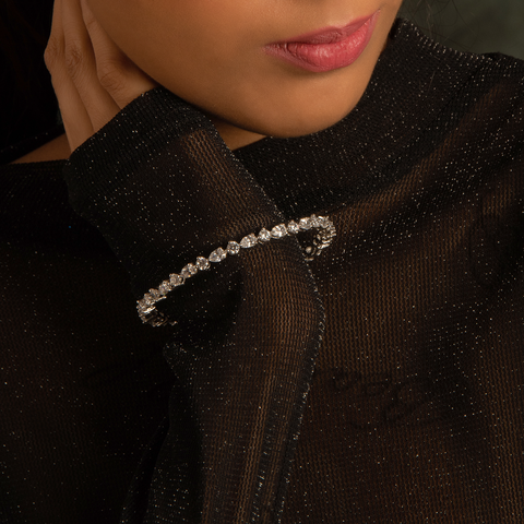 Mahi Silver Bangles With Round & Pear Cut