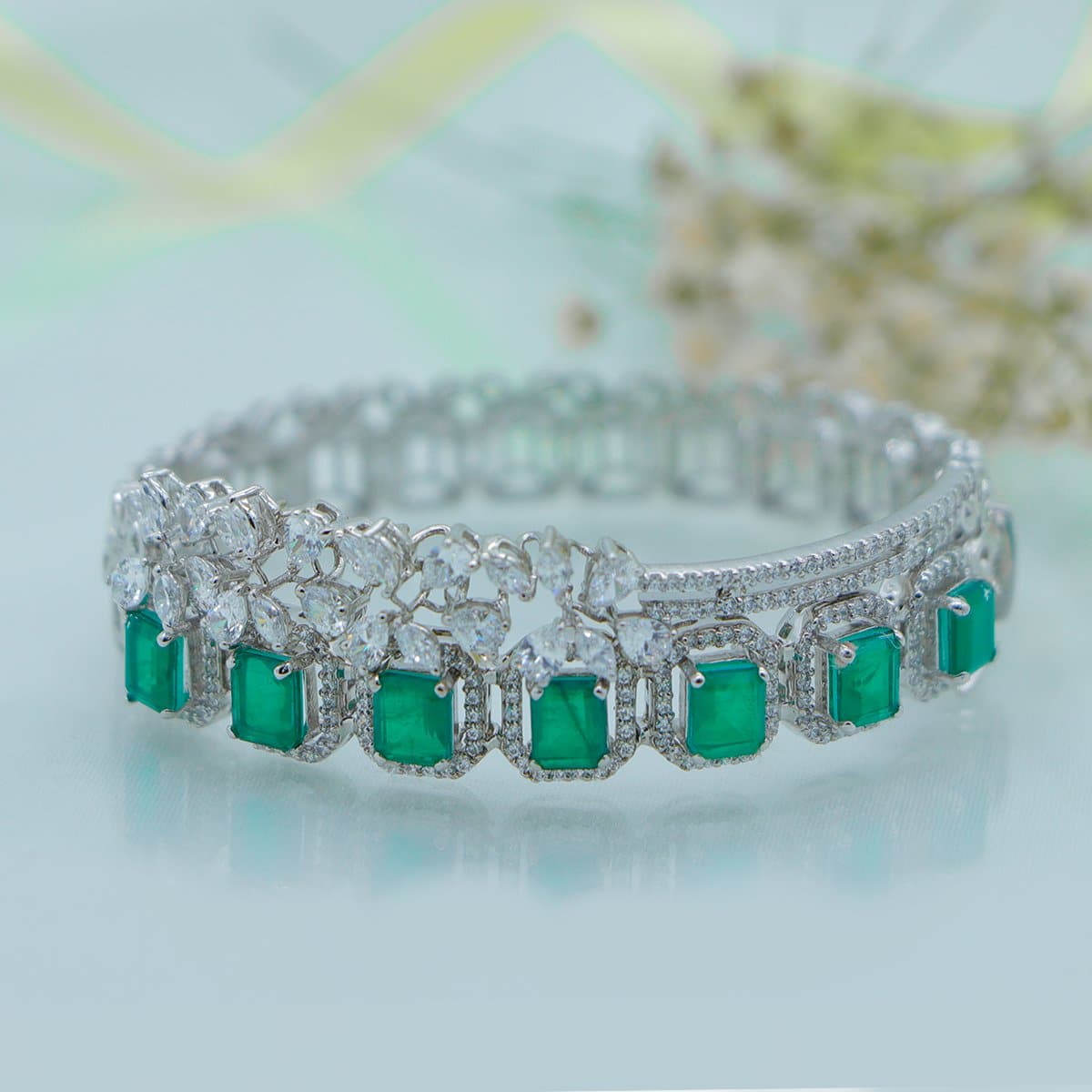 Anelia Green & White Silver Bracelet with Swarovski Zirconia