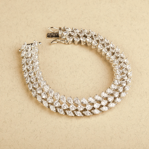 Evelyn Pear & Marquise Three Layer Swarovski Zirconia Silver Bracelet