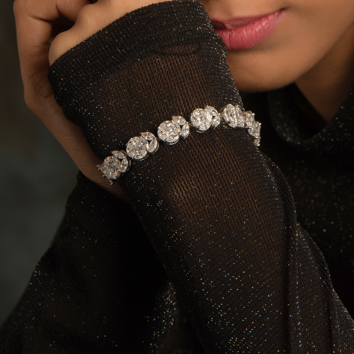 Ronita Mix-Shaped Swarovski Zirconia Silver Bracelet