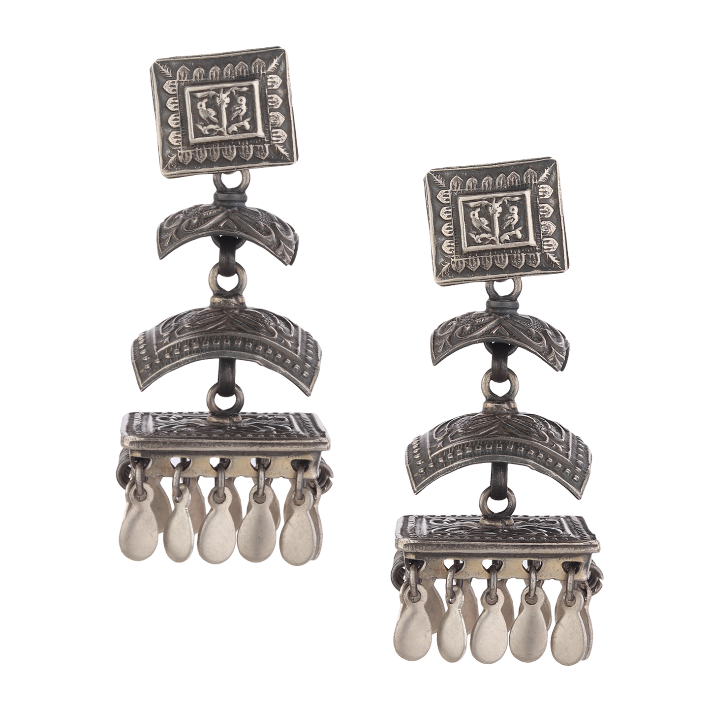 Rayna Tribal Silver Earrings