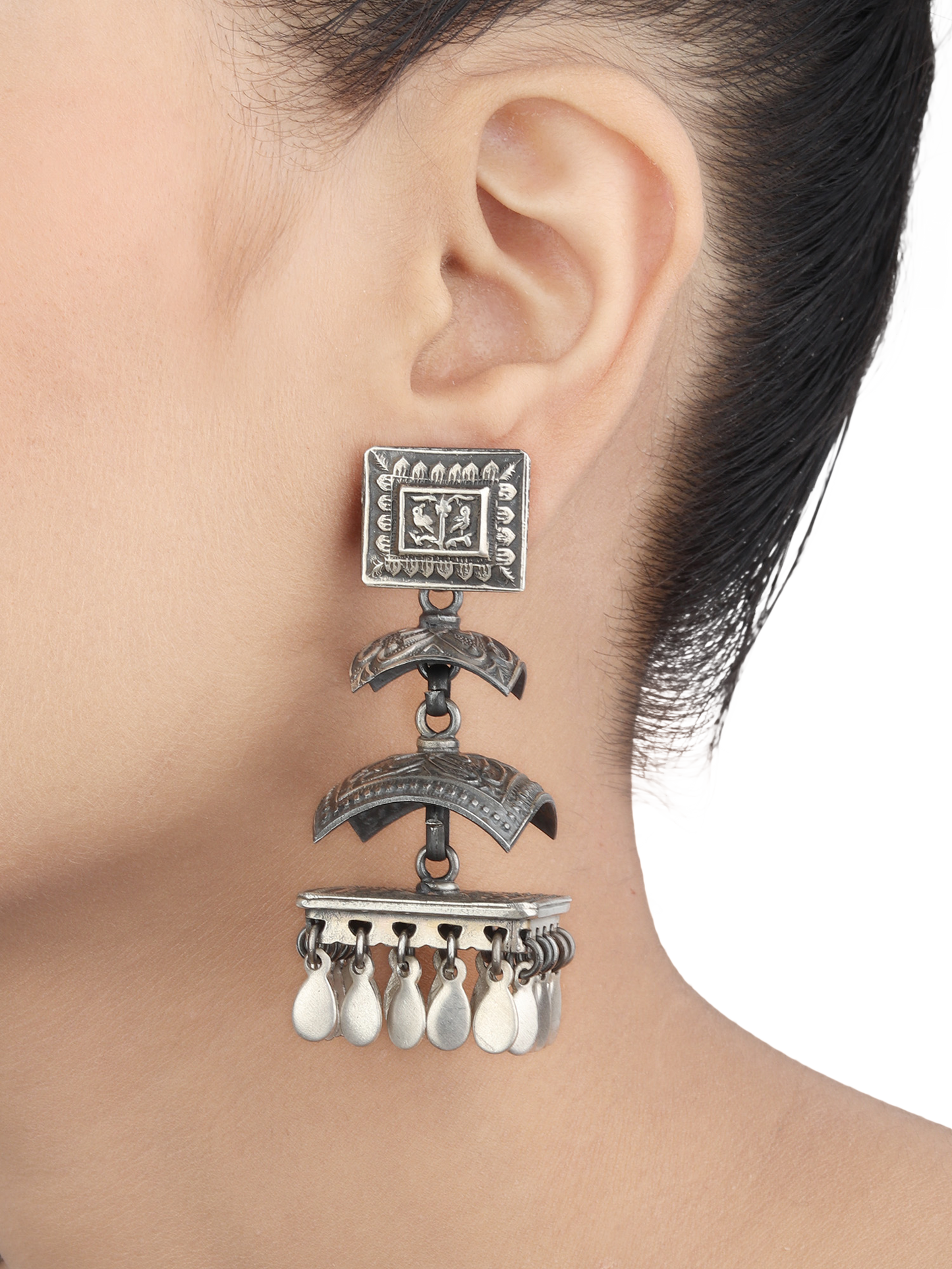 Rayna Tribal Silver Earrings