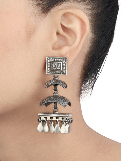 Rayna Tribal Silver Earrings