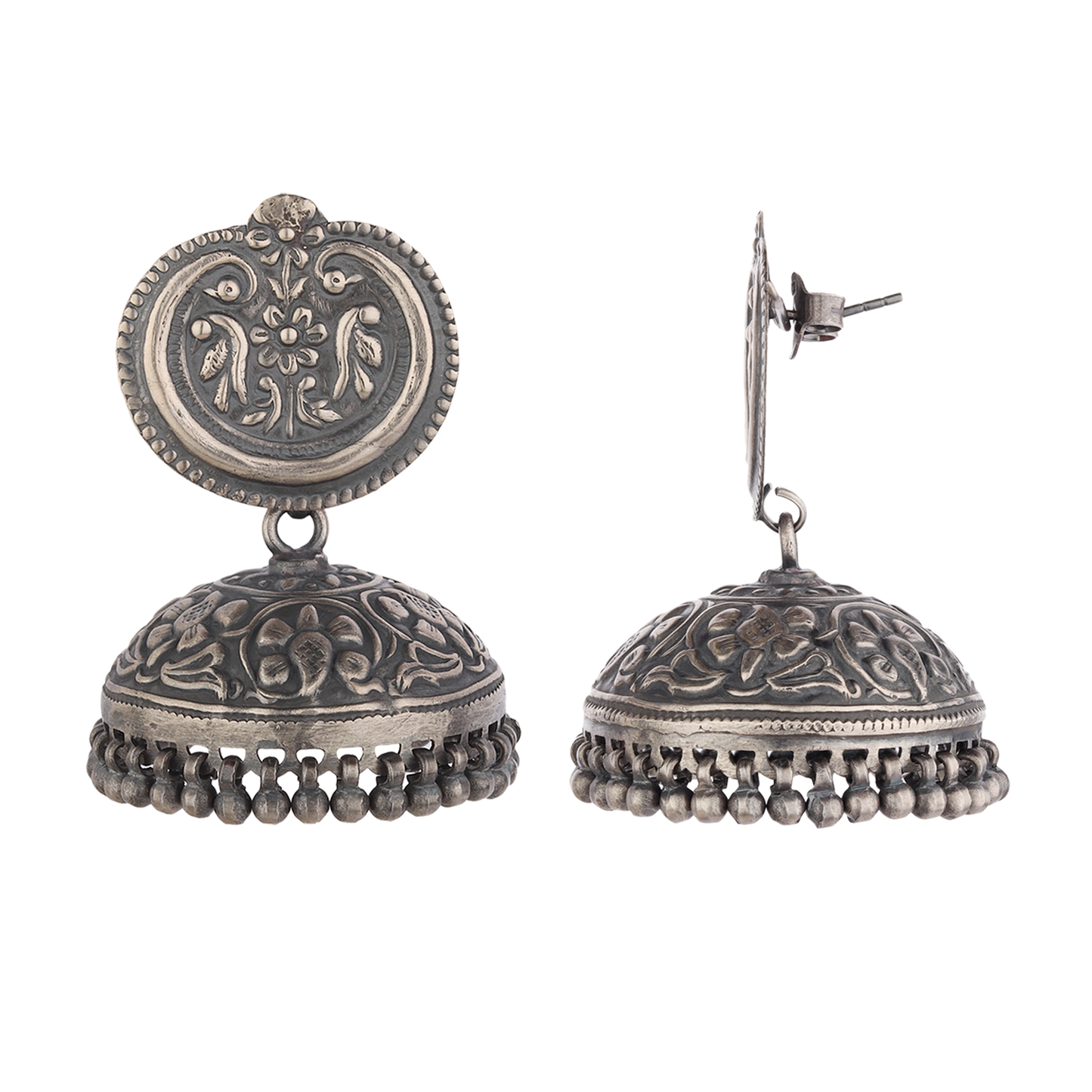 Zara Tribal Silver Earrings With Chitari Work