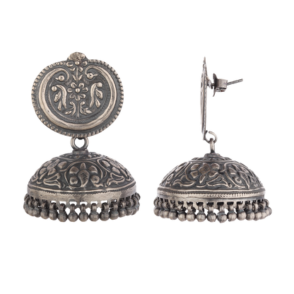 Zara Tribal Silver Earrings With Chitari Work