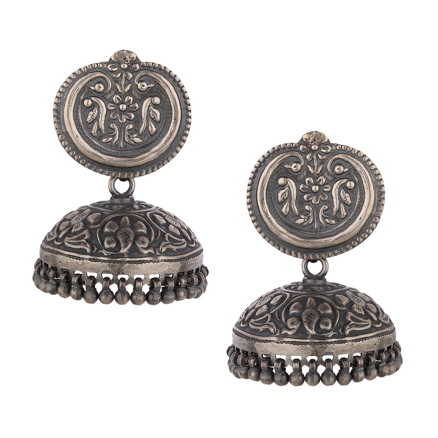 Zara Tribal Silver Earrings With Chitari Work