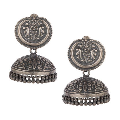 Zara Tribal Silver Earrings With Chitari Work