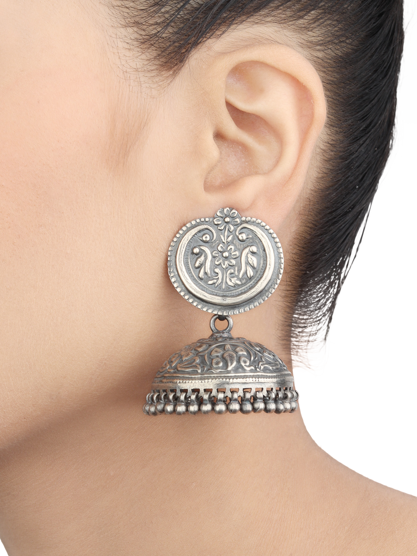 Zara Tribal Silver Earrings With Chitari Work