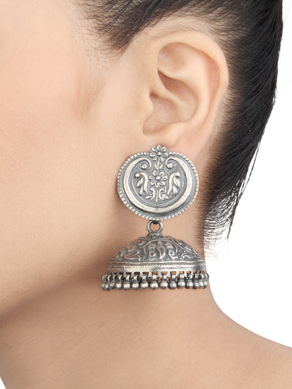 Zara Tribal Silver Earrings With Chitari Work