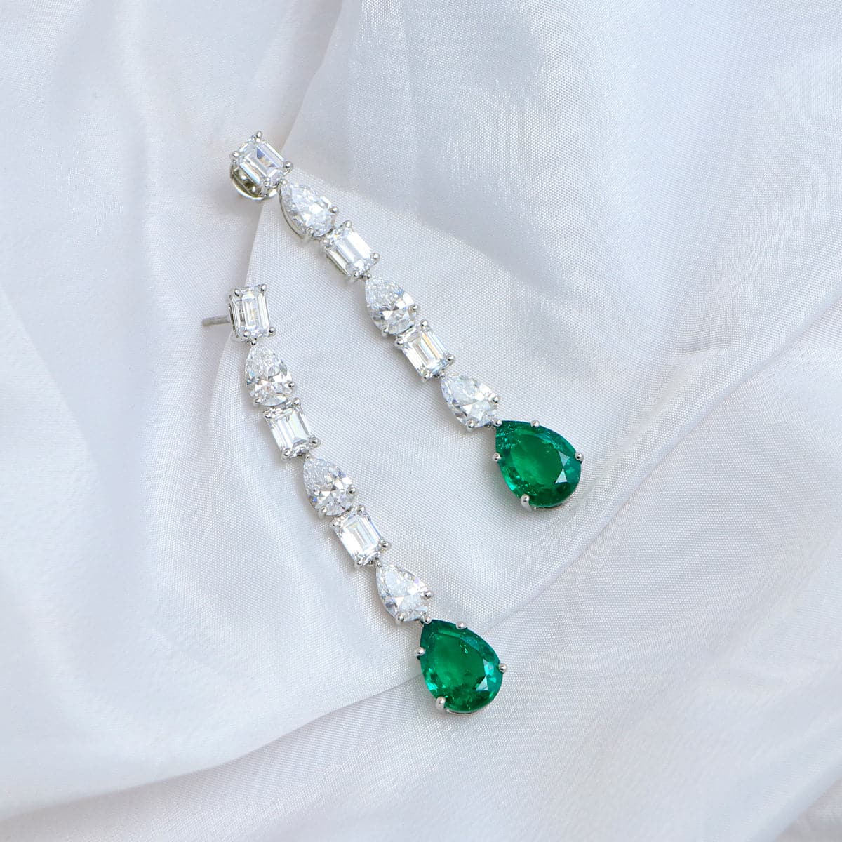Brizy Green Drop Silver Earrings with Mixed Shape Swarovski Zirconia